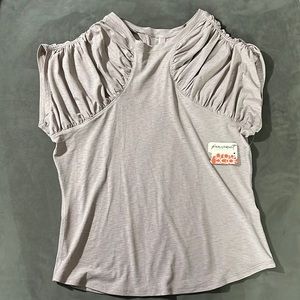 free people movement S mauveshirt shortsleeve rauching on shoulder NWT
